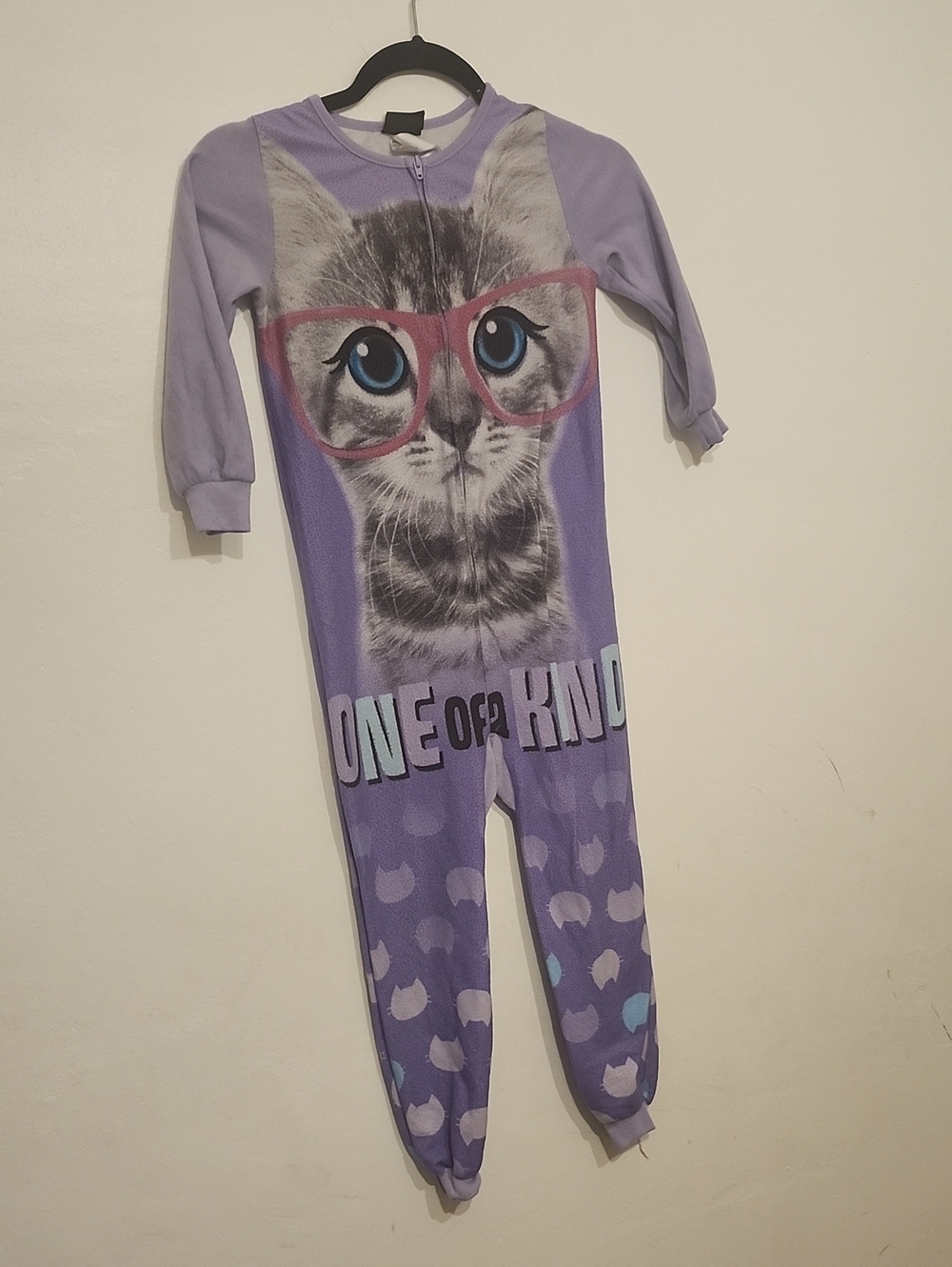 Purple Kids Cat Graphic Footed Pajamas - One of a Kind